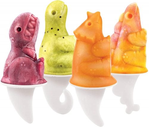 A dinosaur-shaped popsicle made with BPA-free popsicle molds from Tovolo.