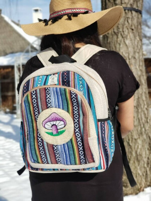 hemp backpack with mushroom on it from Namaste All