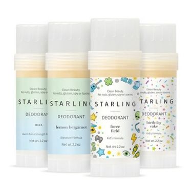 Four sticks of natural deodorant for teens from Starling in various scents.