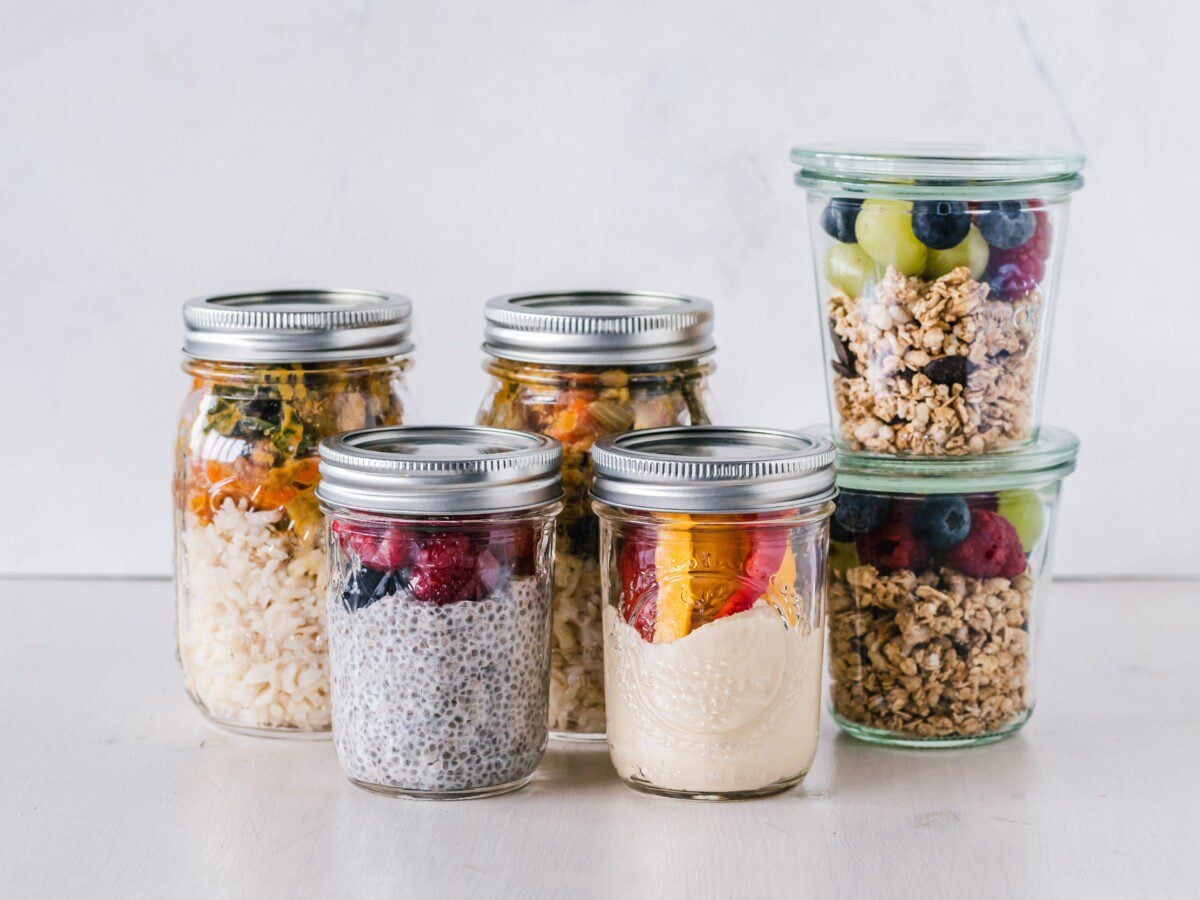 A collection of six unique, non-toxic mason jars, ideal for preserving and organizing.