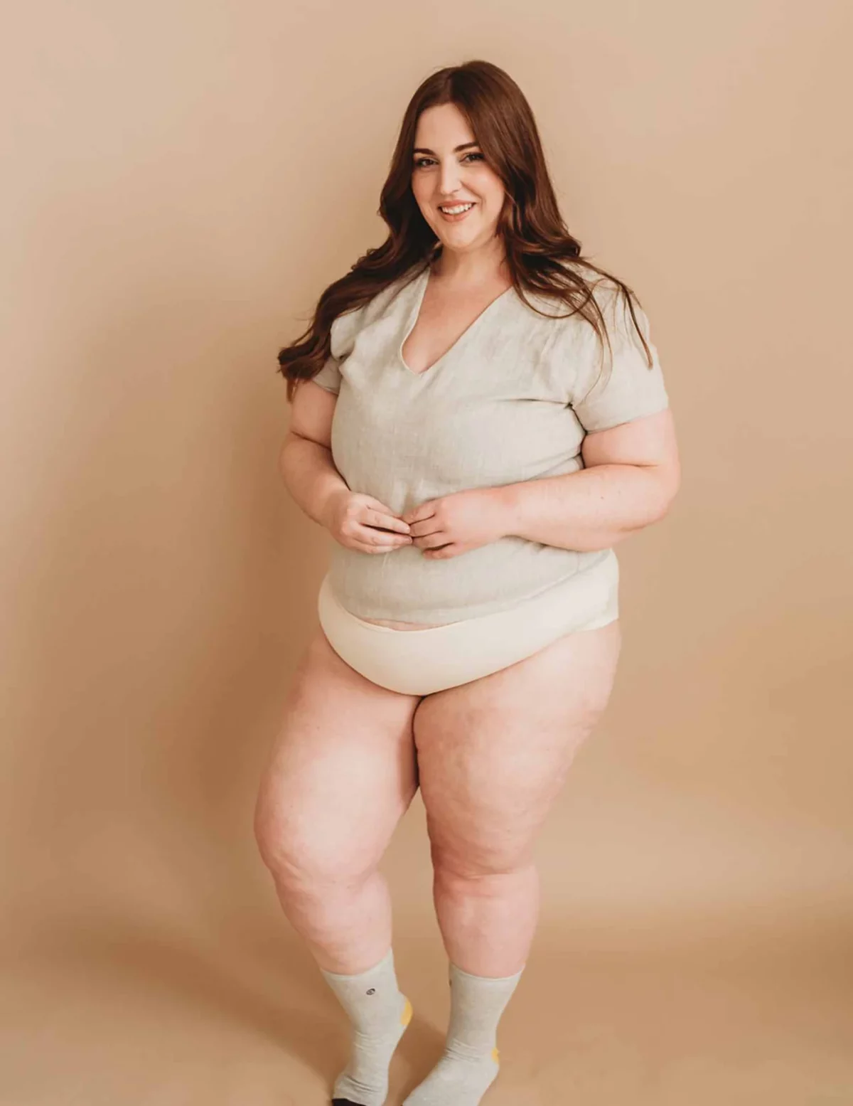 a woman wearing an underwear for sensitive skin from Q for Quinn