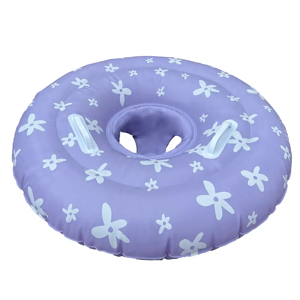 a purple non-toxic baby float ring with flower prints
