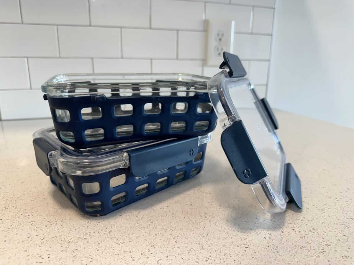 A pair of non-toxic food storage containers from Ello, designed for safe and sustainable storage