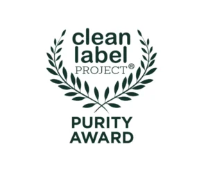 A black and white logo with laurel leaves surrounding the words clean label PROJECT&reg; above the text PURITY AWARD on a white background.